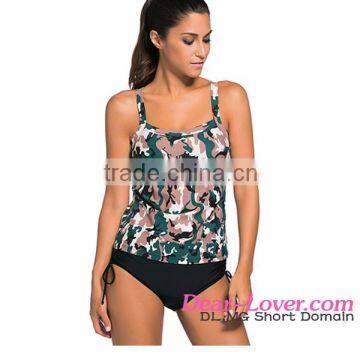 Wholesale Women Sexy Beach Swimwear 2016 Latest Dark Camouflage Print Tankini Swimsuit