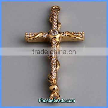 Wholesale Fashion Gold Plated Rhinestone Sideways Cross Connectors MC-CZ03B