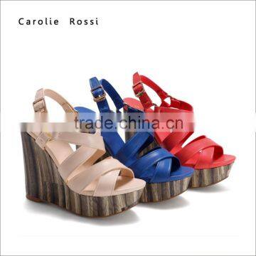 Comfortable wedge high heels ladies sandals wooden sole shoes