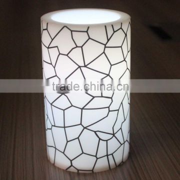 2015 new hot led candle Low temperature resistant white flickering flame printing plastic pillar candle