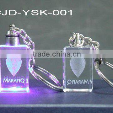 Crystal glass keychain with LED light made in china