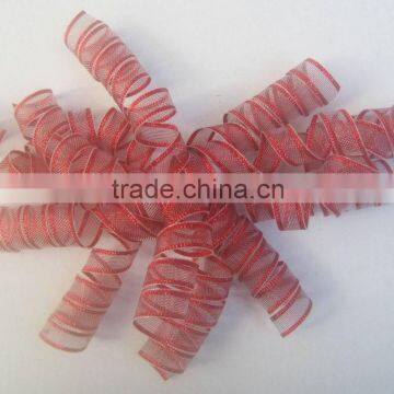 HOT SALE Red Metallic Fabric Mesh Woven Ribbon Curly Bow for Festival Gift Decorations,