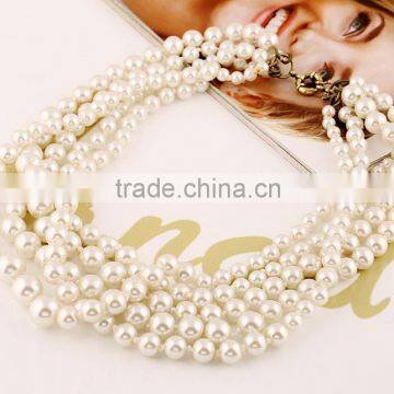 2015 Fashion wholesale pearl beads rhinestones necklace