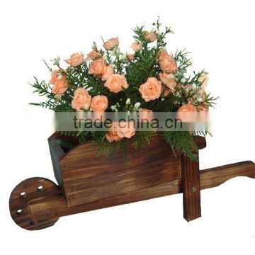 wooden wheel cart flower pot