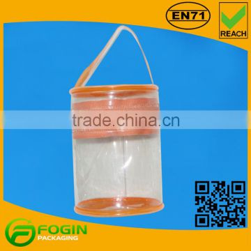 Promotional PVC cosmetic Cylinder Clear Small Bag with Handle