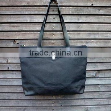 Custom high quality waxed canvas tote bag with leather handles unisex