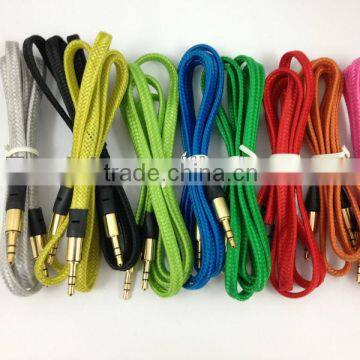 colored fabric braided 3.5mm flat auxiliary cable