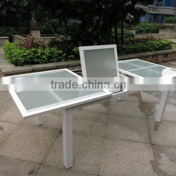 Used patio furniture, glass top extension table, outdoor aluminum dining table