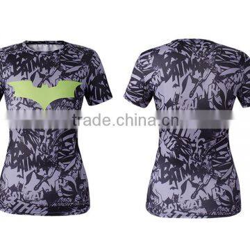 Guangzhou Custom Sublimation 3d Design T-shirts/3d Animal T-shirts/t-shirts Avengers Superman Compression Shirt for Women photo-2