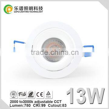 Bright D95mm H43mm 13w 15w CCT dimmable warm white cob recessed downlight with CE EMC LVD RoSH