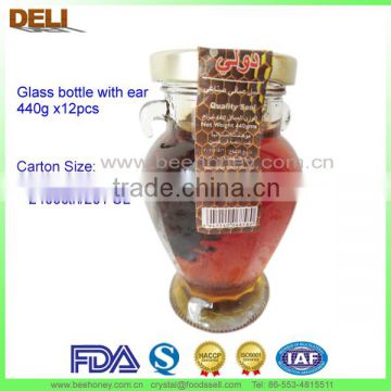 high quality glass bottle with ear Comb Honey with bee wax