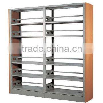 Popular school reading room metallic 6 layer double side books display shelf, library furniture book rack