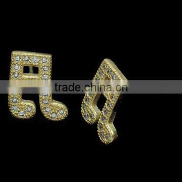 Gold Plated Rhinestone Musical Note Stud Earrings