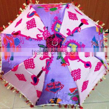 New Indian Hand Embroidered Summer Parasol Decor Sun Protection Cotton Umbrella