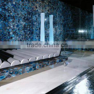 China Wholesale Grade A Ocean Blue Semi Precious Gemstone Agate Stone Slabs photo-2