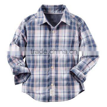 Children's apparel OEM service kids long sleeve one chest pocket button down cotton shirts