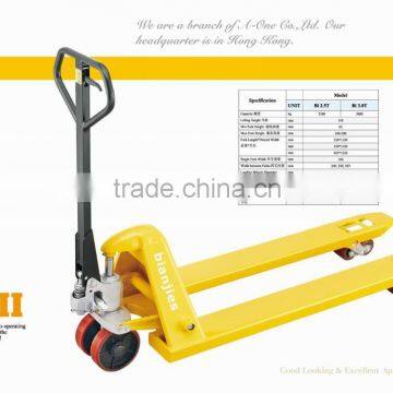 BJS Bi 3000kg 3.0ton Hand pallet truck hydraulic pump with PU /nylon wheel