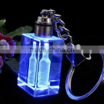 2016 Elegant and graceful engraving peer bottle laser crystal glass keychain