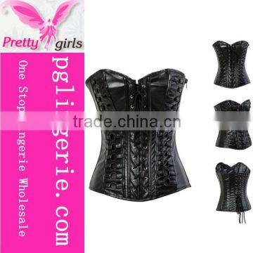 New Fashion Sexy Women's Extra Pu leather Corset Steel boned underbust plus sizes lingerie cheap leather corset