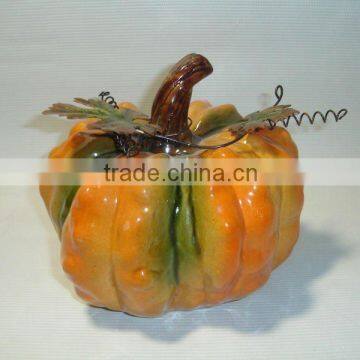 Harvest decoration pumpkin with metal leaves