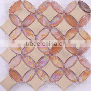 JY-G-104 Hot sale Clear inventory mosaic tiles coin pattern mosaic design pink vitreous glass mix stone sheet mosaics