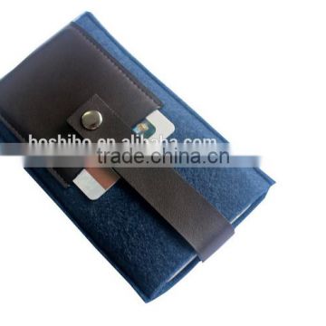 Custom design felt smart cell phone case with slim pu leather card holder