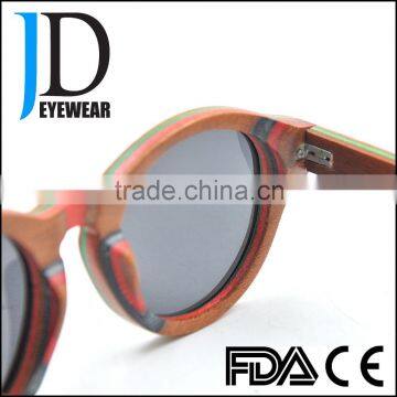 2016 Round Custom Logo Engraved Skateboard Wooden Sunglasses