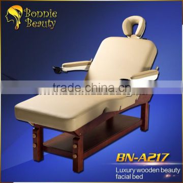 Wooden Salon Spa Bed with manicure armrests