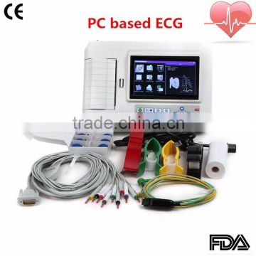 portable ecg machine Digital 6-channel Touch screen color Electrocardiograph ECG EKG machine with software