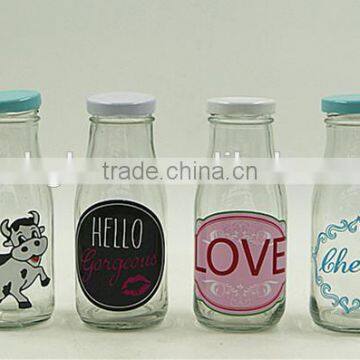 Square vintage decorative printing decal glass milk beverage bottle