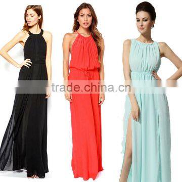 2015 Summer Latest Long Halter Dress|Stock Wholesale Halter Orange Maxi Dress (LCHDS9) photo-2