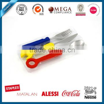 Best selling food grade silicone handle cutlery set for kids with plastic box packing branded