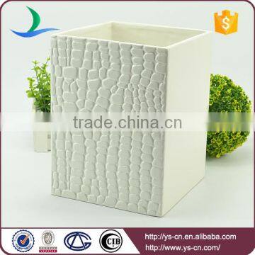 White embossed square ceramic decorative trash can for home