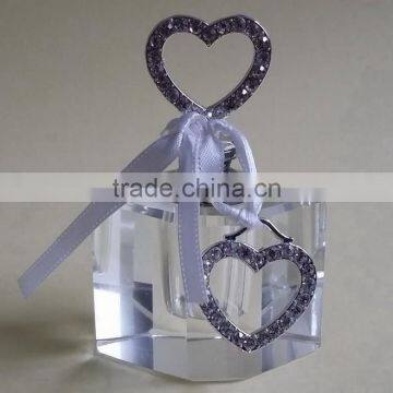 mini size empty crystal perfume bottle with jewelled metal alloy handle