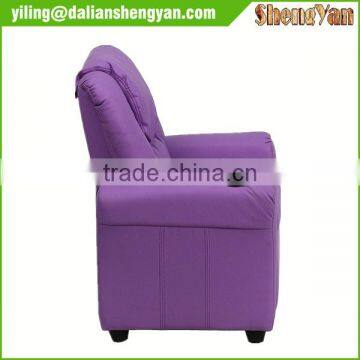 Contemporary Purple Vinyl Kids Recliner With Cup Holder and Headrest photo-3