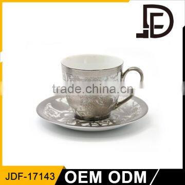 Silver Rim Cylindrical Espresso Cups Custom / Fine Porcelain Italy Coffee Cup Sets photo-3