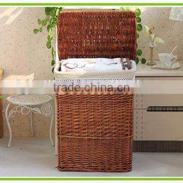 Sets 2 Whole Willow Material Laundry Basket With Lid With Lining With Handls on the Side of the Basket photo-3