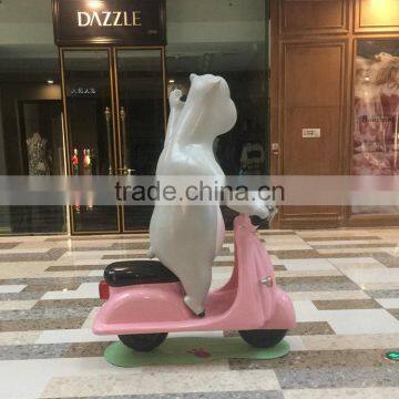 FRP bear statue sculpture riding motorcycle