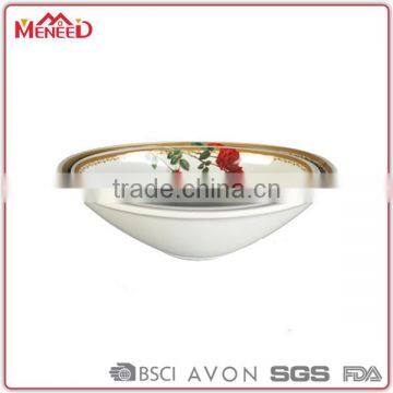 New Houseware Products Durable Beautiful Floral Rim Deep Melamine Plastic Bowl White photo-2