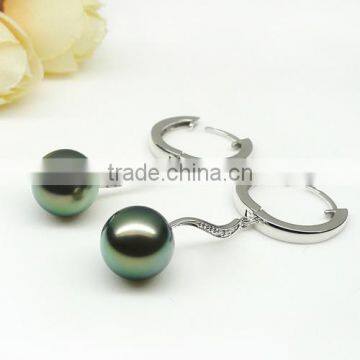 Trendy AAA 14-15mm Peacock Green Tahiti Pearl Earring Jewelry