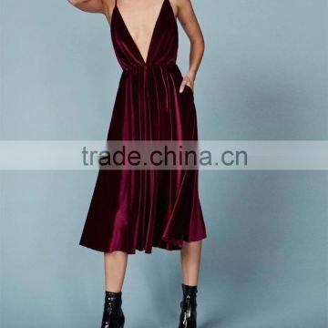 Sexy Low V-neckline Velvet Fabric Spaghetti Straps Cocktail Dress With Open Back Evening Party Gown 2016 HSD5799 photo-5