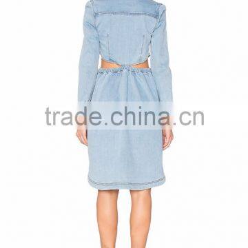 Denim Button Down Vintage Dress New Fashion Woman Denim Dress photo-2