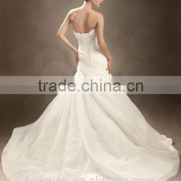 White Satin Beaded Mermaid Strapless Wholesale Bridal Gowns photo-2