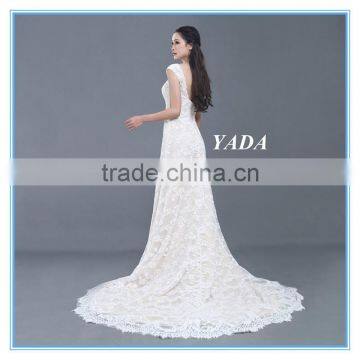High Quality Italian Lace Cap Sleeve A Line Long Wedding Dress photo-5