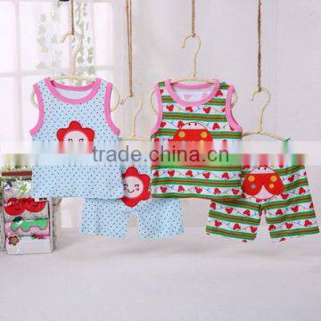 Cheap wholesale summer cute baby clothing set including short pants sleeve shirt