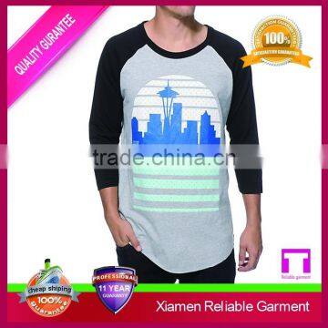 New Design 100% Cotton 3/4 Sleeve Long Line t Shirt Men , High Quality Wholesale Printing Custom Accepted photo-5