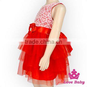 Classic Girl Frock Design Pom Pom Heart Pattern Sleeveless Flower Tutu Baby Girl Princess Puffy Dress