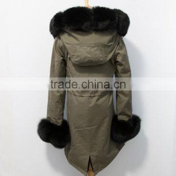 Myfur Luxury Fox Body Fur Trimmed Ladies Long Parka Jackets Wholesale photo-4