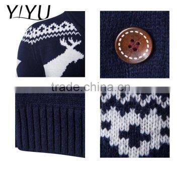 Winter Reindeer Cardigan Slim Turndown Collar Men Christmas Sweater photo-4