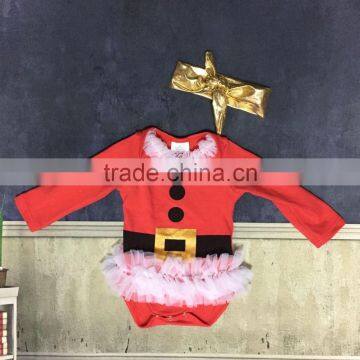 Christmas dresses baby girls Hot sale Baby Kids Girls cartoon romper tutu dresses child clothes with golden headband set